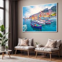 Quadros decorativos com Moldura Sala Quarto Paisagem Barcos Coloridos Grande Hall