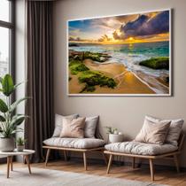 Quadros decorativos com Moldura Sala Quarto Paisagem Praia Por do Sol Pedras Grande Hall Quadros decorativos com Moldura Sala Quarto Paisagem Praia Por do Sol Pedras Grande Hall
