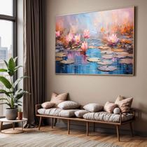 Quadros decorativos com Moldura Sala Quarto Pintura Arte Flores Lottus Grande Hall Quadros decorativos com Moldura Sala Quarto Pintura Arte Flores Lottus Grande Hall
