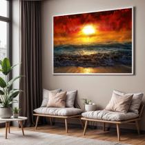 Quadros decorativos com Moldura Sala Quarto Praia Sol e Nuvens Grande Hall