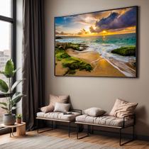 Quadros decorativos com Moldura Sala Quarto Praia Tarde Paisagem Grande Hall