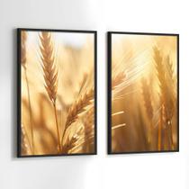 Quadros Decorativos com Moldura Trigo Sol Paisagem Sala Quarto Kit Conjunto 2