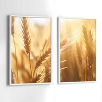Quadros Decorativos com Moldura Trigo Sol Paisagem Sala Quarto Kit Conjunto 2