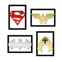 Quadros Decorativos DC Batman Superman Aquaman Mulher Maravilha com Detalhes em Acrílico Espelhado