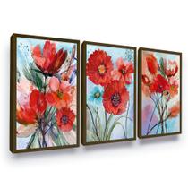 Quadros Decorativos De Flores Vermelha Moldura 40 X 60