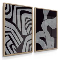 Quadros Decorativos Dupla Abstrato Cinza 55X40 Com Vidros