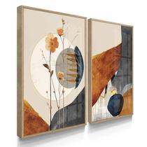 Quadros Decorativos Dupla Boho Neutro 55X40 Com Moldura