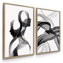 Quadros Decorativos Dupla Casal Abstrato 55X40 Com Moldura