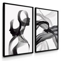 Quadros Decorativos Dupla Casal Abstrato 55X40 Com Moldura