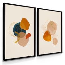 Quadros Decorativos Dupla Laranja Abstrato Com Moldura