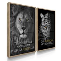 Quadros Decorativos Dupla Leão e Onça 55X40 Com Moldura Quadros Decorativos Dupla Leão e Onça 55X40 Com Moldura