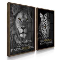 Quadros Decorativos Dupla Leão e Onça Com Moldura