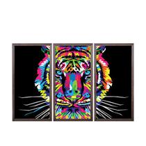 Quadros Decorativos em Mosaico com moldura em madeira 103x63 cm e vidro protetor - "TIGRE Color"