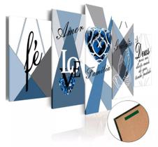 quadros decorativos Fé Amor Gratidão Família Deus Azul"