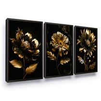 Quadros Decorativos Flor Dourado E Preto Moderno Grande Quadros Decorativos Flor Dourado E Preto Moderno Grande
