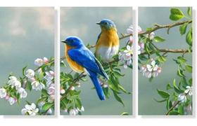 Quadros Decorativos Flor E Passaros Lindos Mosaico 3 Peças