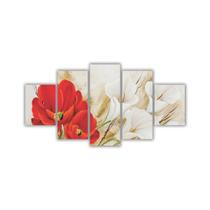 Quadros Decorativos Floral Buque Copo de Leite + Flor Vermelha