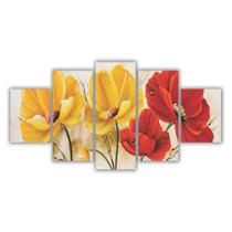 Quadros Decorativos Floral Flores Vermelhas e Amarelas - x4adesivos