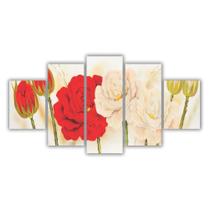 Quadros Decorativos Floral Flores Vermelho e Branco - x4adesivos