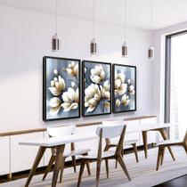 Quadros Decorativos Flores Brancas Pintura Luxo Com Moldura