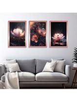 Quadros Decorativos Flores Iluminadas Lotus Tons Escuros Casa Sala Hall de Entrada