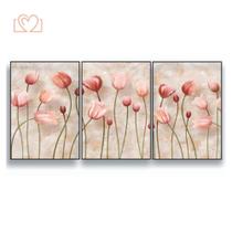 Quadros Decorativos Flores Tulipas Efeito Mármore Rose com Moldura