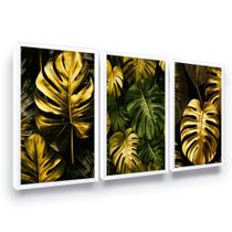 Quadros Decorativos Folhas Douradas E Verdes Costela De Adão