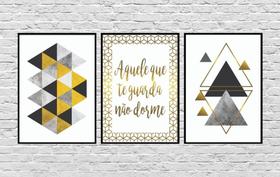 Quadros Decorativos Frase Guarda Abstrato e Triângulos