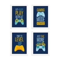 Quadros Decorativos Gamer Geek Kit 4un Mold Branca 33x43cm