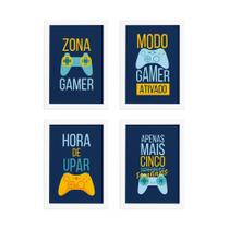 Quadros Decorativos Gamer Português Kit 4un Branco 33x43cm