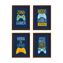 Quadros Decorativos Gamer Português Kit 4un Marrom 22x32cm Quadros Decorativos Gamer Português Kit 4un Marrom 22x32cm