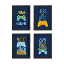 Quadros Decorativos Gamer Português Kit 4un Preto 22x32cm Quadros Decorativos Gamer Português Kit 4un Preto 22x32cm