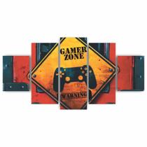 Quadros Decorativos Gamer Zone Warning Area de Jogos Quarto