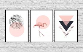 Quadros Decorativos Geométrico Flamingo Abstrato Tumblr Rosa