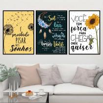 Quadros Decorativos Girassol Sol Lua Sala 3 Peças 20x28cm