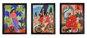 Quadros Decorativos Impressão Canvas e Moldura Kit 3 quadros