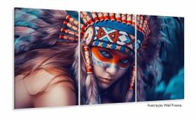 Quadros Decorativos India Aldeia Indigena Sala Hall 120x60 3 peças