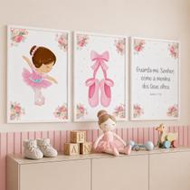 Quadros Decorativos Infantil Bailarina Baby 3 Peças com Moldura 24x33cm Quarto Menina Quadros Decorativos Infantil Bailarina Baby 3 Peças com Moldura 24x33cm Quarto Menina