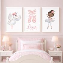 Quadros Decorativos Infantil Bailarina Baby 3 Peças com Moldura 24x33cm Quarto Menina Quadros Decorativos Infantil Bailarina Baby 3 Peças com Moldura 24x33cm Quarto Menina