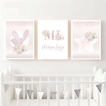 Quadros Decorativos Infantil Borboleta, Estrela Com Nome e Inicial