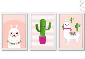 Quadros Decorativos infantil lhama e cacto