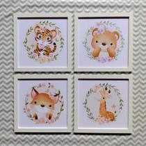Quadros decorativos infantil safari animais floral boho Quadros decorativos infantil safari animais floral boho