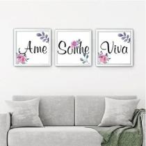 Quadros Decorativos Kit 120x60 Ame Viva Sonhe 3 Peças Quadros Decorativos Kit 120x60 Ame Viva Sonhe 3 Peças