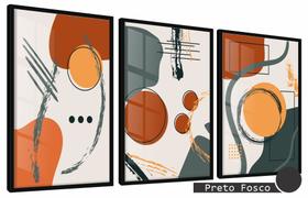 Quadros Decorativos Kit 3 Moldura e Vidro Abstrato Formas