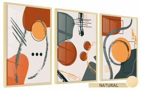 Quadros Decorativos Kit 3 Moldura e Vidro Abstrato Formas Quadros Decorativos Kit 3 Moldura e Vidro Abstrato Formas