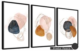 Quadros Decorativos Kit 3 Moldura e Vidro Abstrato Vivá