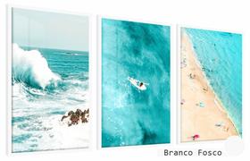 Quadros Decorativos Kit 3 Moldura e Vidro Banhista Surf Mar