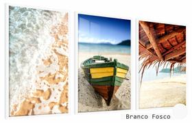 Quadros Decorativos Kit 3 Moldura e Vidro Barco no Mar