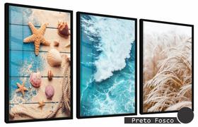 Quadros Decorativos Kit 3 Moldura e Vidro Elementos Naturais