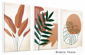 Quadros Decorativos Kit 3 Moldura e Vidro Escandinavo Planta